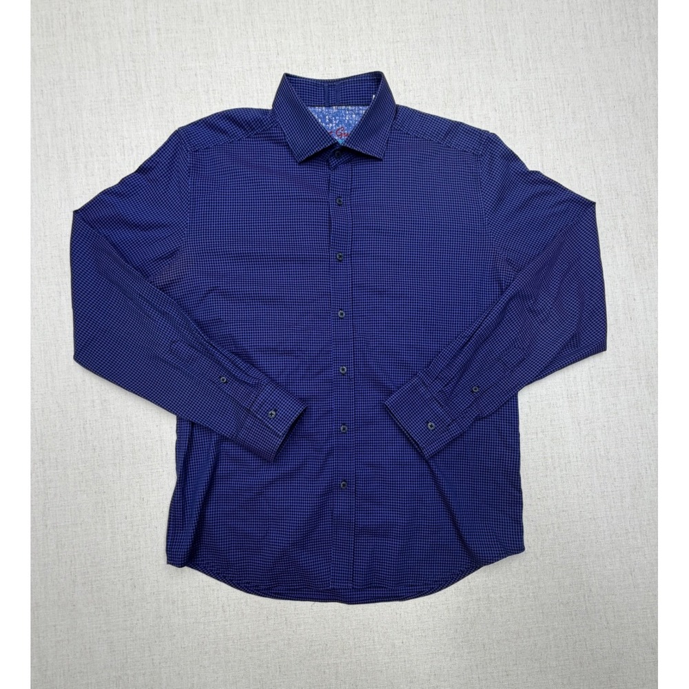 Robert Graham Modern American Shirt Mens L Blue Purple Houndstooth Tailored Fit